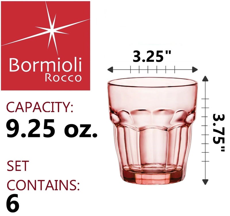 Bormioli Rocco Rock Bar Lounge Rocks Glasses, Peach, Set of 6 9.25 oz - Image 2